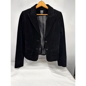VenusUSA Womens Sz Small Black‎ Short Leather Tailored Suede Jacket Vintage